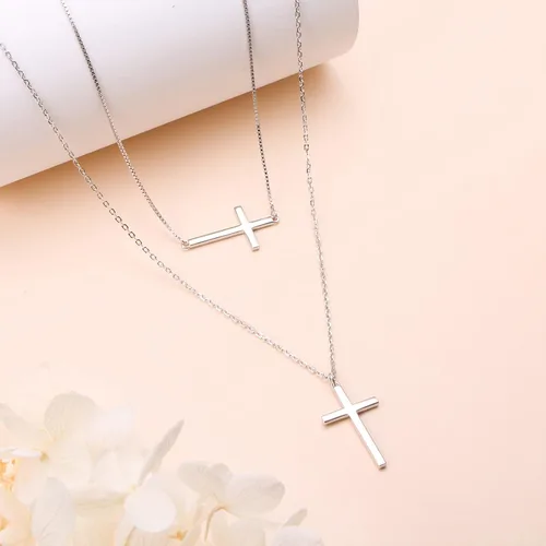 Vista 4 de Collar con colgante de cruz de fe de plata esterlina S925, regalo de joyería cristiana para mujer