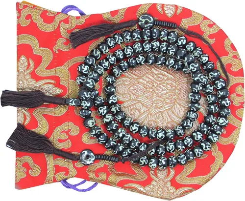 Vista 3 de 108 cuentas tibetanas de meditación y yoga Om Mala/bolsa de seda Mala gratis