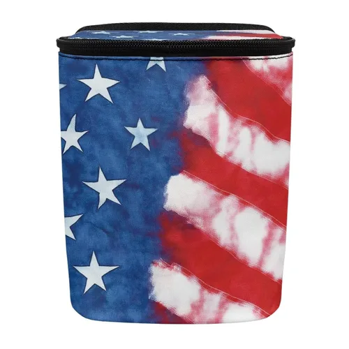 Vista 4 de Talayituse Cubo de basura para automóvil con estampado de bandera estadounidense, cubo de basura portátil ajustable con tapa, bolsa colgante