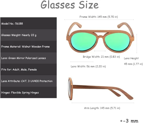 Vista 5 de Elervino Pilot - Lentes de sol polarizados de madera para hombres y mujeres, lentes de sol de bambú