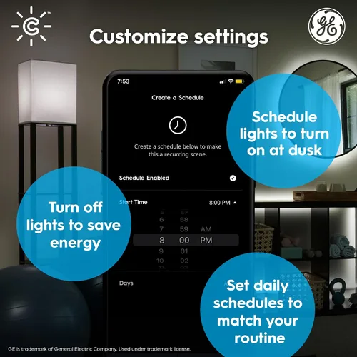 Vista 3 de GE CYNC - Bombilla LED inteligente, bombilla de vela B11, funciona con Amazon Alexa y Google Home, luz WiFi, equivalente a 60 W, blanco suave, base