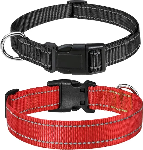 Vista 6 de Collares reflectantes de nailon para perros, 2 unidades, con hebilla de liberación rápida, collares de nailon de seguridad ajustables para perros