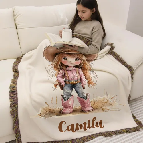 Vista 3 de Manta con nombre de vaquera occidental para bebé, manta personalizada para bebé, decoración de guardería, manta con nombre personalizado para niños