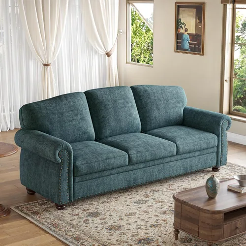 Vista 2 de ONBRILL Sofá de 90 pulgadas con ribete de tachuelas para sala de estar, sofá de brazos redondeados con asiento de 23 pulgadas de profundidad, cómodo