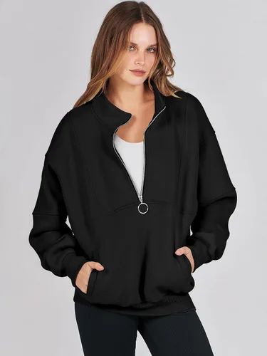 Vista 2 de ANRABESS Sudaderas de forro polar con media cremallera para mujer, de gran tamaño, con cremallera de un cuarto, ropa de moda para otoño de 2024