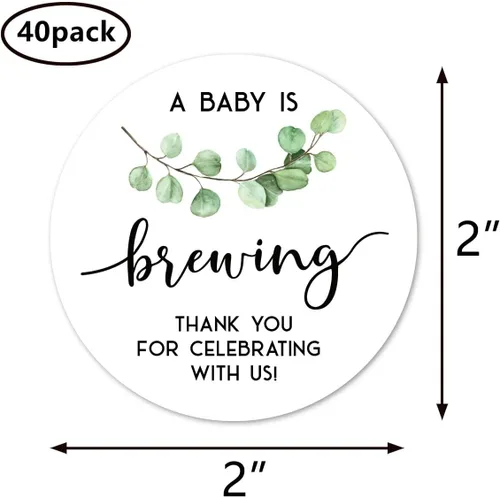 Vista 4 de Greenery - Calcomanías de agradecimiento con texto en inglés "A Baby is Brewing Thank You", paquete de 40