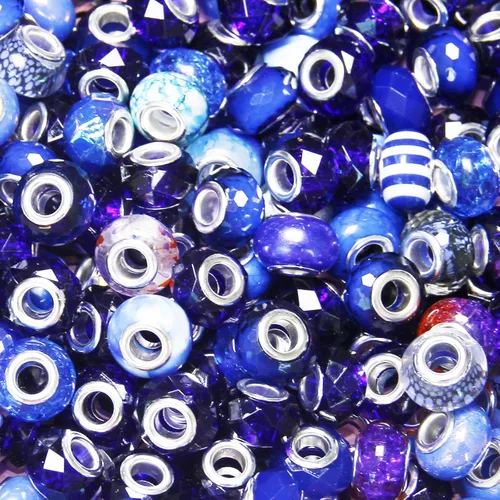Vista 9 de ZYEHXED 60 Piezas Cuentas Negras de Agujero Grande, Cuentas Grandes de Artesanía Europea, Cuenta de Lampwork Murano de Agujero Grande, Cuenta