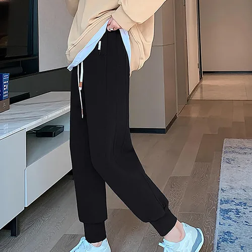 Vista 7 de Pantalones deportivos de forro polar para mujer, pantalones deportivos de entrenamiento con parte inferior de cincha, pantalones deportivos holgados