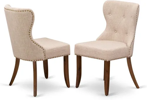 Vista 12 de East West Furniture SIP1T21 Sion Parson - Juego de 2 sillas tapizadas de tela de lino azul con ribete de clavos y botones copetudos, color negro