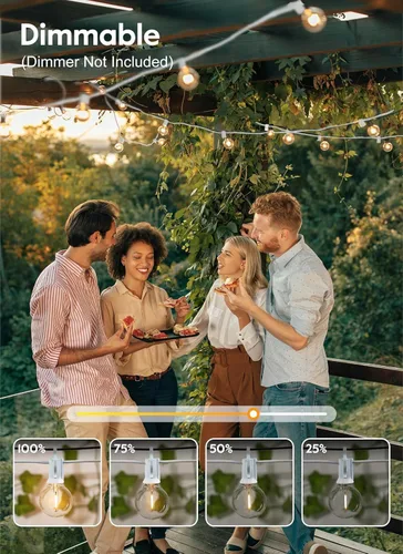 Vista 3 de Brightown Guirnalda de luces para exteriores de 30 pies – Luces comerciales para patio con 30 bombillas LED G40 inastillables, luz colgante