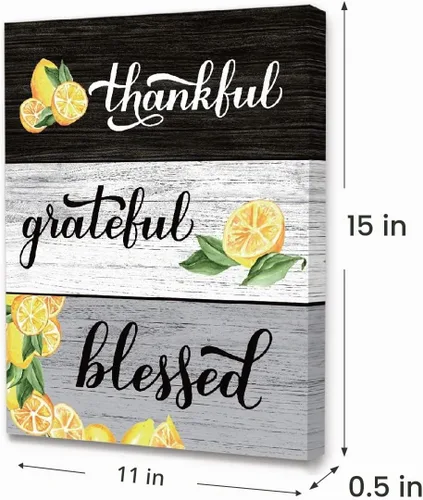 Vista 2 de LISTNGBO Decoración de pared Thankful Grateful Blesed, arte de pared de Limón bendecido agradecido