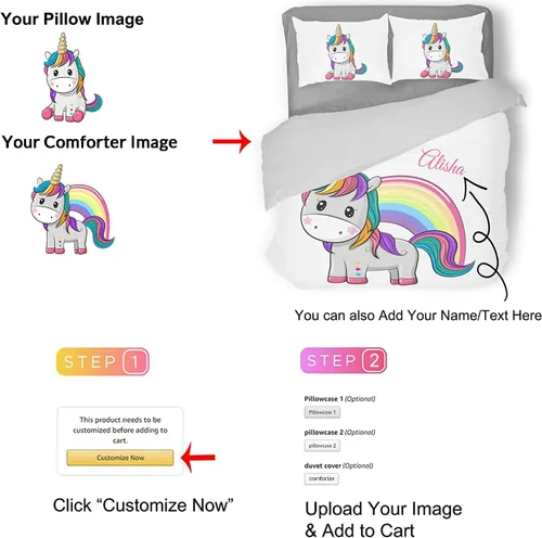 Vista 3 de Juego de edredón personalizado con fotos, juegos de ropa de cama personalizados con imágenes (1 edredón y 2 fundas de almohada), tamaño individual