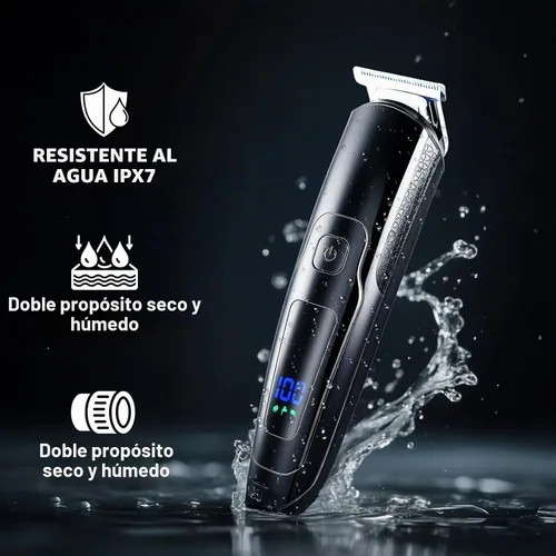 Vista 6 de Cortadora de barba para hombres, 20 ajustes de longitud, kit de aseo inalámbrico 14 en 1, maquinilla de afeitar eléctrica impermeable para hombres