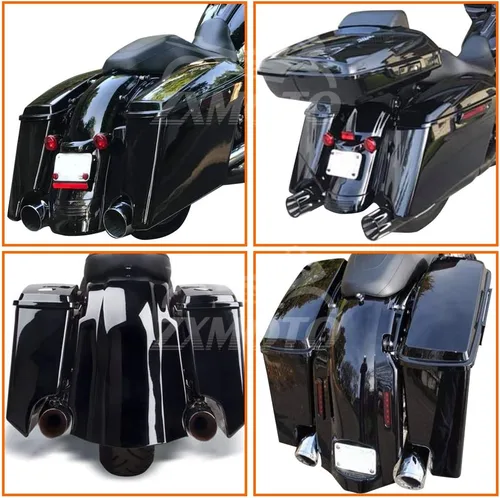 Vista 7 de Alforjas rígidas extendidas de 5 pulgadas con tapas para modelos Harley Touring 1993-2013 sin pintar, negro