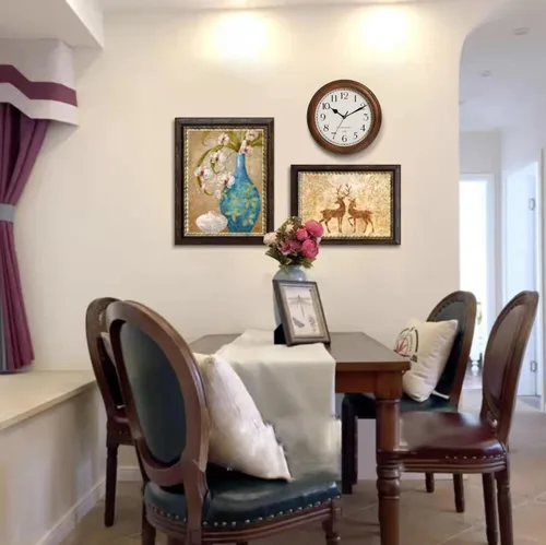 Vista 7 de Kesin Reloj de pared de madera con diseño retro, relojes de pared redondos de 11 pulgadas