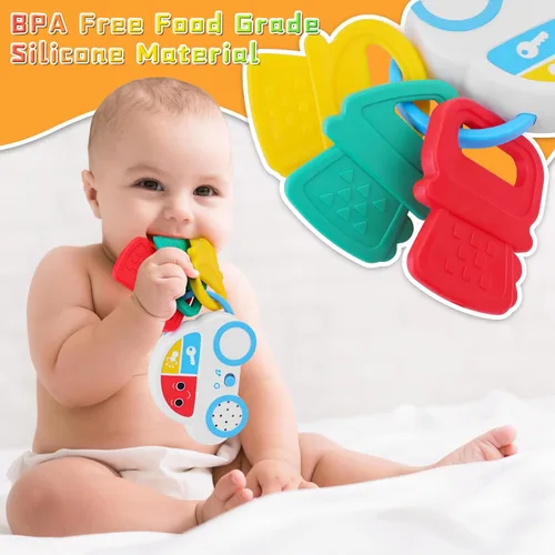 Vista 6 de Juguetes sensoriales para bebés – 5 piezas de sonajero para bebé, juguetes de dentición con música, juguetes Montessori para bebés recién nacidos