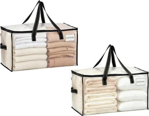 Vista 42 de VENO Paquete de 6 bolsas de mudanza resistentes, bolsas de almacenamiento de ropa y edredón con ventana transparente, suministros de embalaje Raya