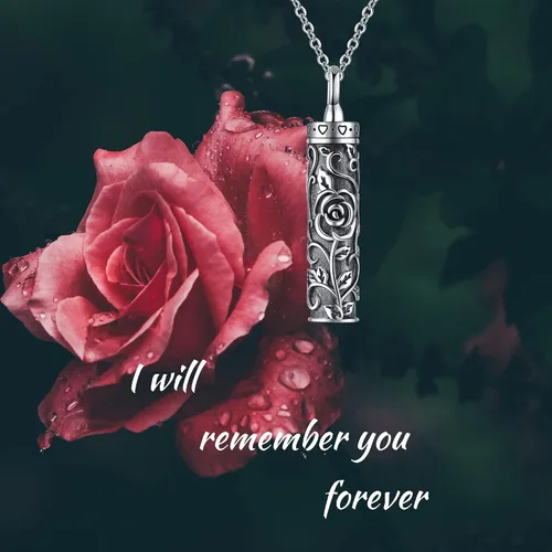 Vista 5 de Collar con colgante de urna de cenizas de cremación y árbol de la vida para mujer, plata de ley US1