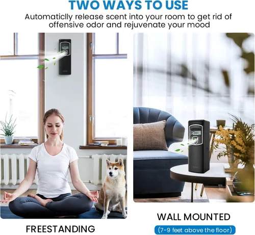 Vista 4 de Dispensador de fragancia automático LCD SVAVO - Dispensador de ambientador automático en aerosol programable, montaje en pared/independiente, ABS