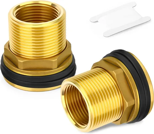 Vista 11 de 1 conector de tanque de agua de latón, 1 pulgada NPT hembra 1-1/4 pulgadas NPT macho, adaptador de tanque de mamparo, con anillo de goma