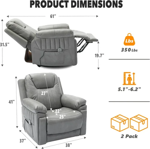 Vista 2 de Silla reclinable eléctrica con mecedora automática y control remoto Eco-pu Cuero Gris