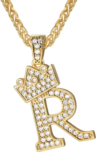 Vista 14 de U7 Crown Initial Number Necklace for Men Women A-Z Letter Pendant Chain a. Oro