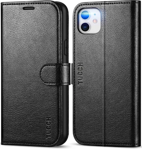 Vista 13 de TUCCH Funda tipo cartera para iPhone 11, [con bloqueo RFID] ranuras para tarjetas, soporte, cierre magnético, funda protectora de piel sintética
