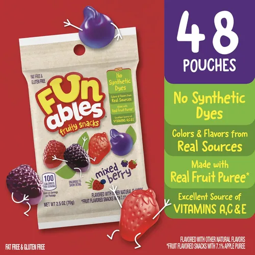Vista 5 de Bocadillos de fruta Funables, bocadillos de bayas mixtas, paquetes de 2.5 onzas (paquete de 48)