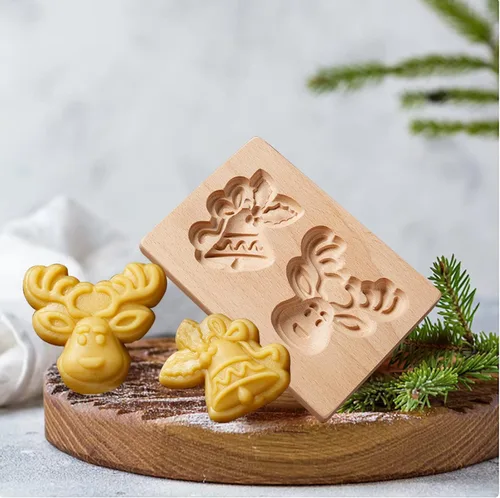 Vista 26 de Molde de Galletas de Madera Herramienta de Decoración de Galletas de Madera Moldes de Galletas 3D Molde de Hornear Gracioso Arte de Relieve Navidad