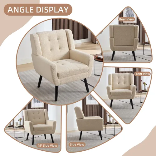 Vista 6 de Dolonm Midcentury - Silla moderna de peluche con brazos, silla lateral de lectura tapizada con respaldo copetudo, silla decorativa con respaldo