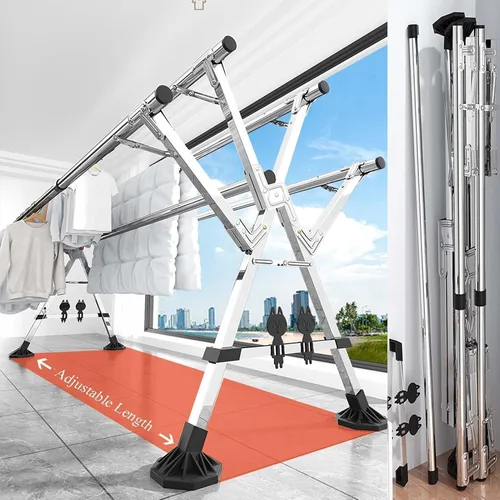 Vista 3 de Heavy Duty Stainless Steel Adjustable & Foldable Clothes Drying Rack, Space-Saving Laundry Hanger for Indoor & Outdoor Use, 53In Garment Stand, One