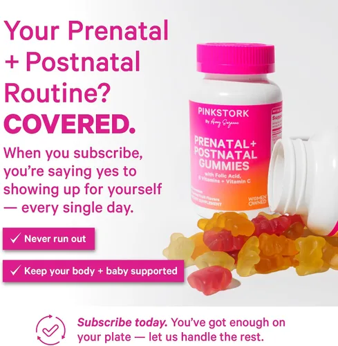 Vista 4 de Pink Stork Fertilidad + vitaminas prenatales + gomosas posnatales – Apoyo completo para el viaje de la maternidad – Multivitamínico con folato
