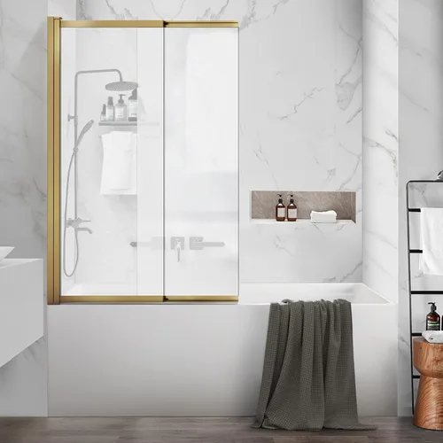 Vista 14 de Puerta corrediza de doble oscilación para bañera, puertas de ducha de vidrio templado sin marco de 22-36 x 55 pulgadas, panel de pantalla de baño