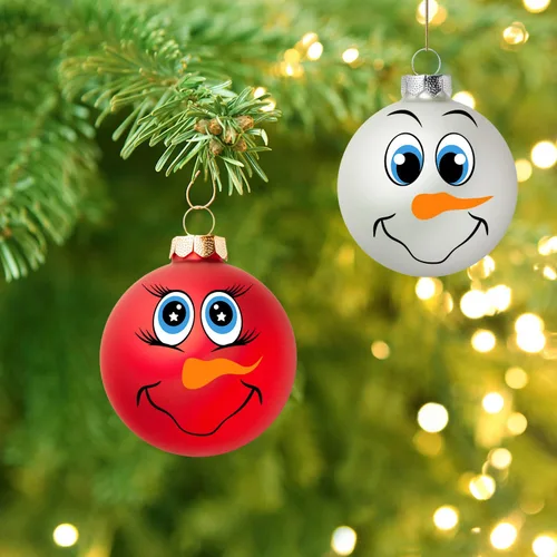 Vista 6 de 24 calcomanías de cara de muñeco de nieve para adornos de Navidad, calcomanías de dibujos animados para bolas de Navidad, refrigerador/botellas