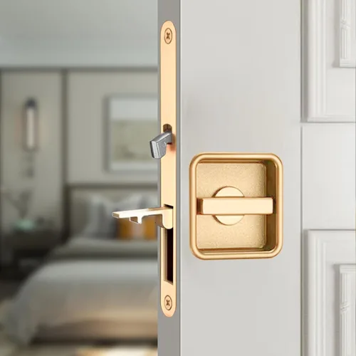 Vista 10 de Juego de herrajes para cerradura de puerta de bolsillo, manija de privacidad con tirador oculto y pestillo empotrado, apto para puertas de madera