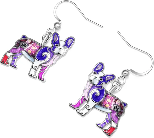 Vista 3 de DALANE Aretes de aleación esmaltada con diseño de bulldog francés para cachorros, joyería para mujeres, niñas, niños, encantos, regalos