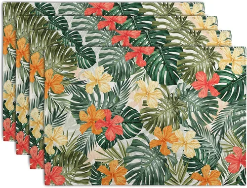 Vista 61 de Juego de 4 manteles individuales del 4 de julio, manteles individuales patrióticos florales con cruces y estrellas del Día de la Independencia y Día