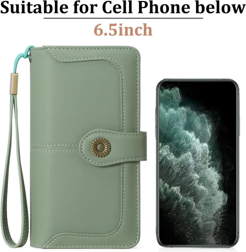 Vista 5 de FALAN MULE Cartera de cuero para mujer, de gran capacidad, bifold, con bloqueo RFID, tarjetero con bolsillo para monedas con cremallera