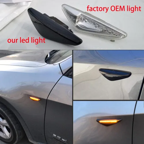 Vista 5 de Marcador lateral de guardabarros LED dinámico ahumado, intermitente, conjunto de luz de señal de giro secuencial compatible con BMW X5 E70, E71 E72