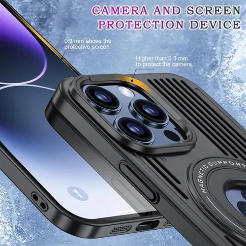 Vista 4 de Funda para iPhone 14 Pro con carga inalámbrica Magsafe, disipación de calor, soporte magnético, soporte invisible integrado y soporte de anillo
