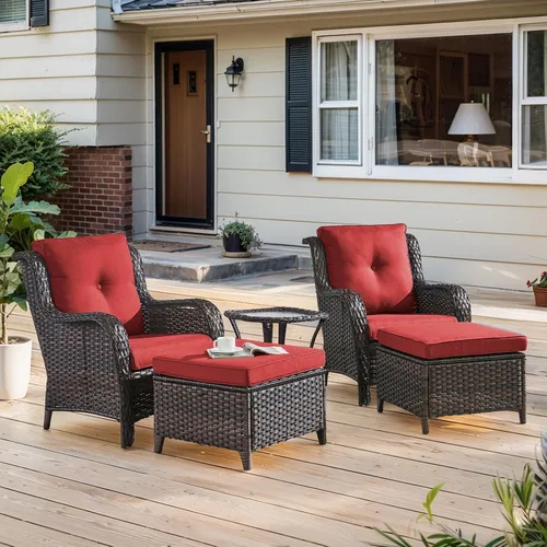 Vista 28 de Belord Mesa auxiliar pequeña para exteriores, mesa de mimbre de vidrio templado, mesa de centro impermeable para patio, mesa auxiliar de ratán