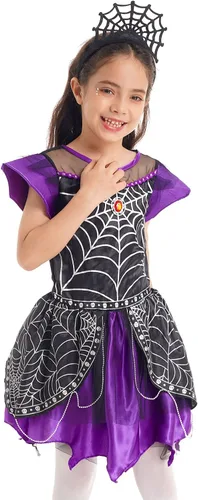 Vista 3 de Runhomal Disfraz de cosplay de Spider Queens para niñas y niñas, vestido tutú con gorro, disfraz de Halloween