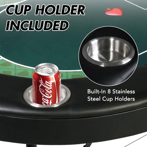 Vista 3 de Mesa de póquer plegable para 8 jugadores, mesa de cartas con soporte para tazas, mesa de ocio de casino, mesa de póquer Texas Hold 'Em para juego