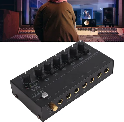 Vista 8 de Mezclador de sonido, mezclador de audio profesional, consola de tablero de sonido de bajo ruido, 6 canales, mezclador de línea estéreo para clubes