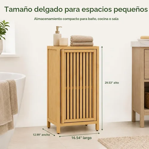 Vista 2 de Gabinete de almacenamiento de bambú, gabinete de piso de baño Natural