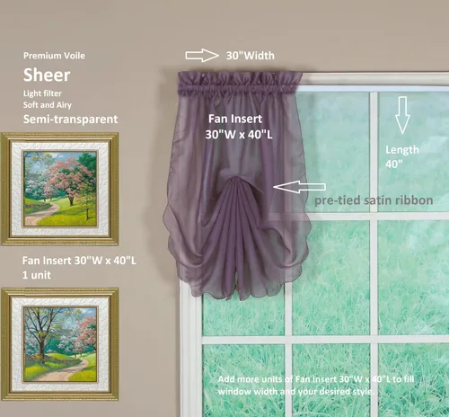 Vista 2 de Today's Curtain Emelia Inserto de Abanico de Gasa Original, Amatista, 30" An x 40" L
