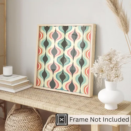 Vista 3 de Ethan Taylor Abstract Wall Art Prints Unframed Square Posters 'Retro 70s Hippie Groovy Pattern VII' Retro Home Décor for Living Room, Bedroom