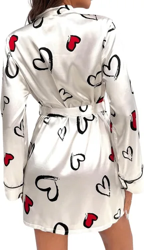 Vista 2 de GORGLITTER Batas de seda para mujer, con estampado de corazón, cortas, ligeras, de satén, para dama de honor