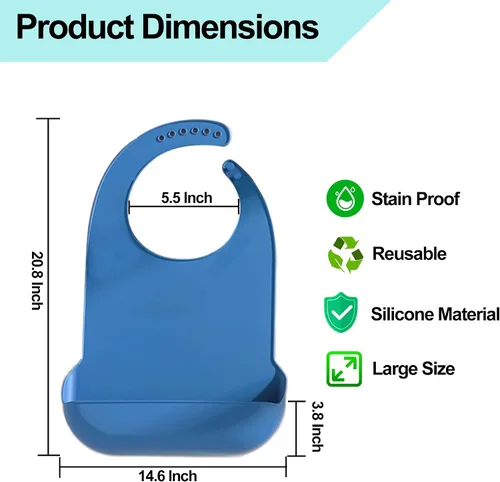 Vista 3 de Baberos de silicona para adultos, baberos ajustables y lavables para hombres y mujeres mayores, impermeables para ancianos con atrapador de migas
