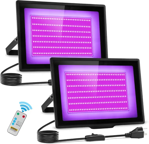 Vista 13 de Paquete de 2 Luces Negras LED de 40W IP66 Impermeables, Luz Negra con Enchufe e Interruptor, Reflector para Fiesta Fluorescente, Decoración